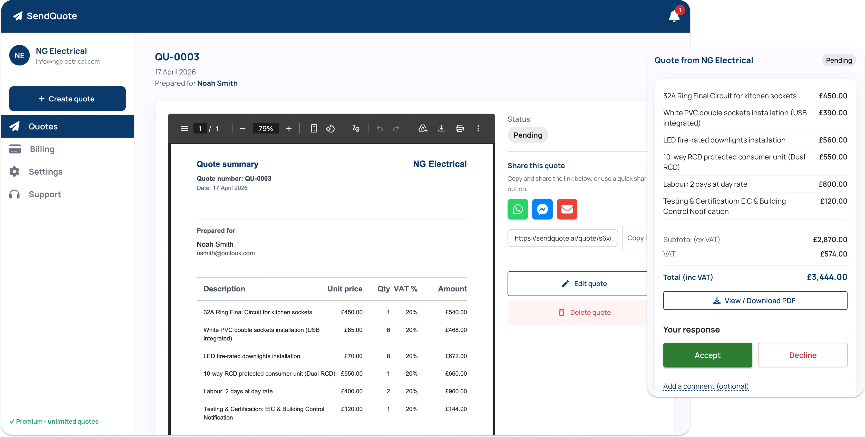 SendQuote - Send quotes to customers online | Free plan
